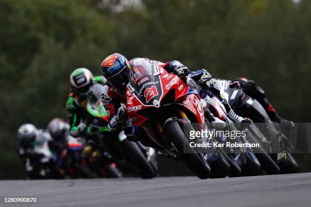 Christian Iddon of VisionTrack Ducati rides during the penultimate round of the Bennetts British Superbike Championship at Brands Hatch on October...