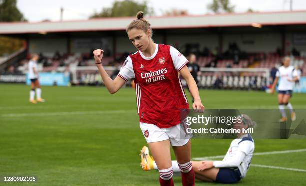 Vivianne Miedema of Arsenal celebrates after scoring her team's fourth goal during the Barclays FA Women's Super League match between Arsenal Women...