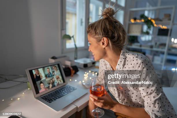 virtual happy hour with my friends - quarantine party stock pictures, royalty-free photos & images