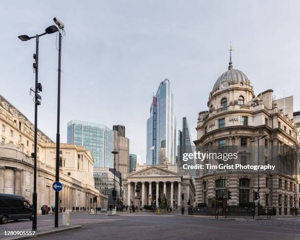 street view of the city of london skyline - high street bank uk stock pictures, royalty-free photos & images