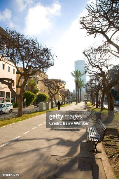 Walkway On Sderot Rothschild With Bauhaus Architecture In Tel Aviv Israel, Foto de stock