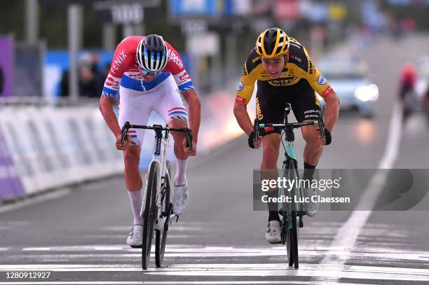 Sprint / Arrival / Mathieu Van Der Poel of The Netherlands and Team Alpecin-Fenix / Wout Van Aert of Belgium and Team Team Jumbo - Visma / during the...