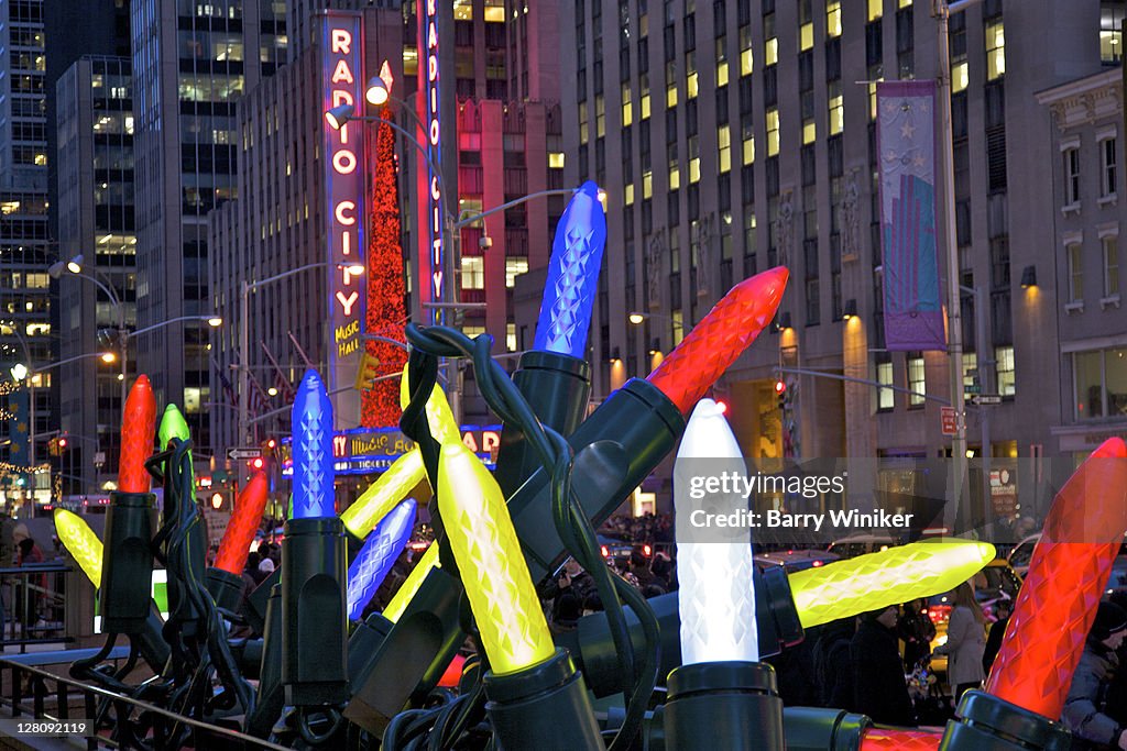 Holiday light display at McGraw-Hill Building on Avenue of the Americas at 48th Street, New York, NY, USA