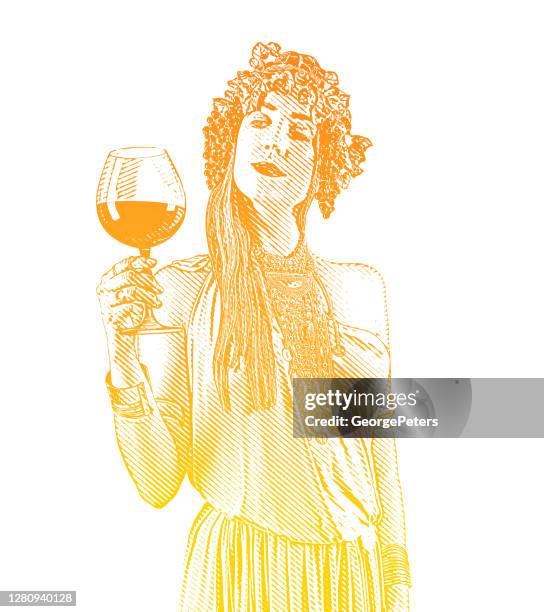 wine goddess drinking glass of wine - wine bar stock illustrations