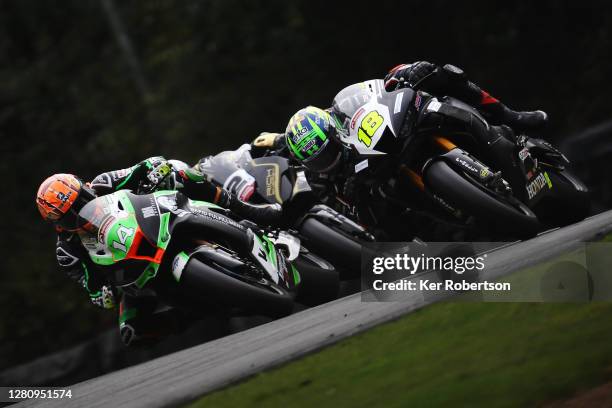 Lee Jackson of Kawasaki - Rapid Fulfillment team and Andrew Irwin of Honda Racing ride during the penultimate round of the Bennetts British Superbike...