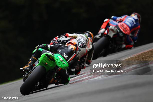 Lee Jackson of Kawasaki - Rapid Fulfillment team rides during the penultimate round of the Bennetts British Superbike Championship at Brands Hatch on...