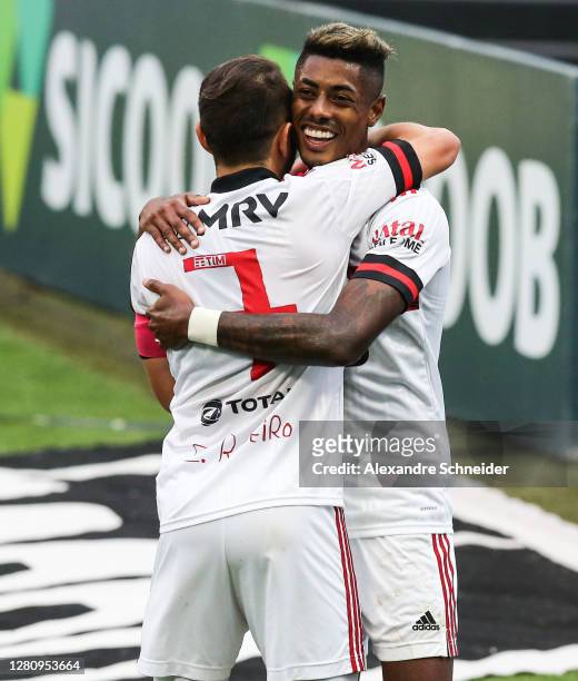 Bruno Henrique of Flamengo celebrates after scoring the fourth goal of his team during the match against Corinthians as part of Brasileirao Series A...