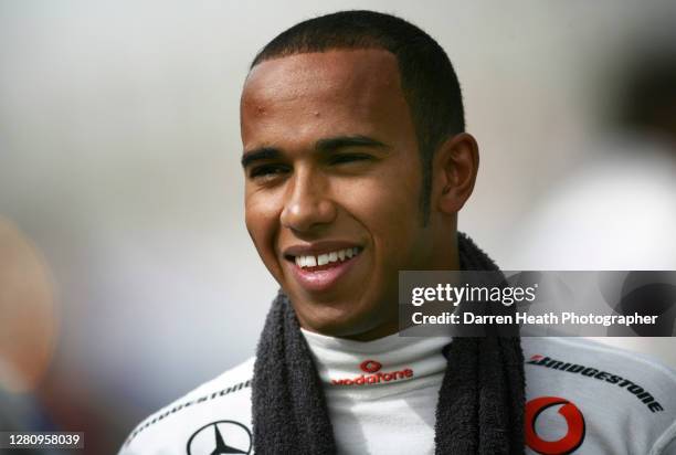 British McLaren Formula One driver Lewis Hamilton at the 2008 Bahrain Grand Prix at the Bahrain International Circuit on the 06 April 2008.