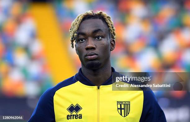 Yann Karamoh of Parma Calcio looks on during the Serie A match between Udinese Calcio and Parma Calcio at Dacia Arena on October 18, 2020 in Udine,...