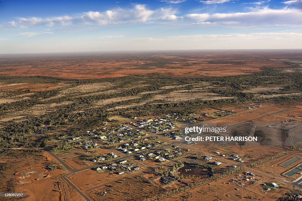 Aerial view of Thargomindah, Queensland, Australia