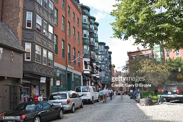 typical street in north end, boston, ma - boston ma stock pictures, royalty-free photos & images
