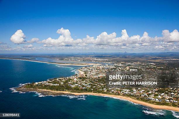 aerial view of caloundra, sunshine coast, qld, australia - caloundra stock pictures, royalty-free photos & images