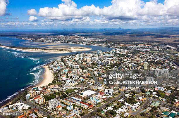 aerial view of caloundra, sunshine coast, queensland, australia - sunshine coast australia stock pictures, royalty-free photos & images