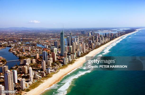 aerial view of gold coast, qld, australia - gold coast aerial stock pictures, royalty-free photos & images