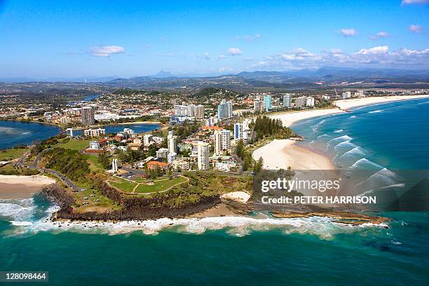 aerial view of coolagatta, gold coast, qld, australia - coolangatta stock pictures, royalty-free photos & images