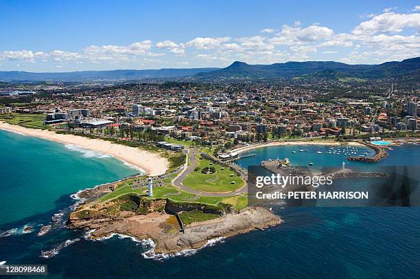 aerial view of flagstaff point, wollongong, nsw, australia - wollongong stock pictures, royalty-free photos & images