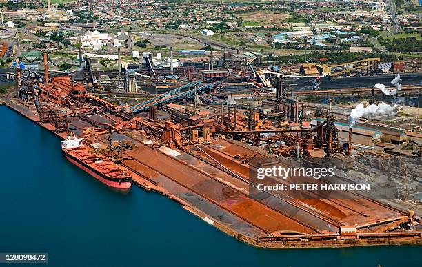 aerial view of port kembla, nsw, australia - steel mill stock pictures, royalty-free photos & images