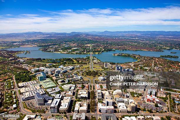 aerial view of canberra, australia - canberra australia stock pictures, royalty-free photos & images