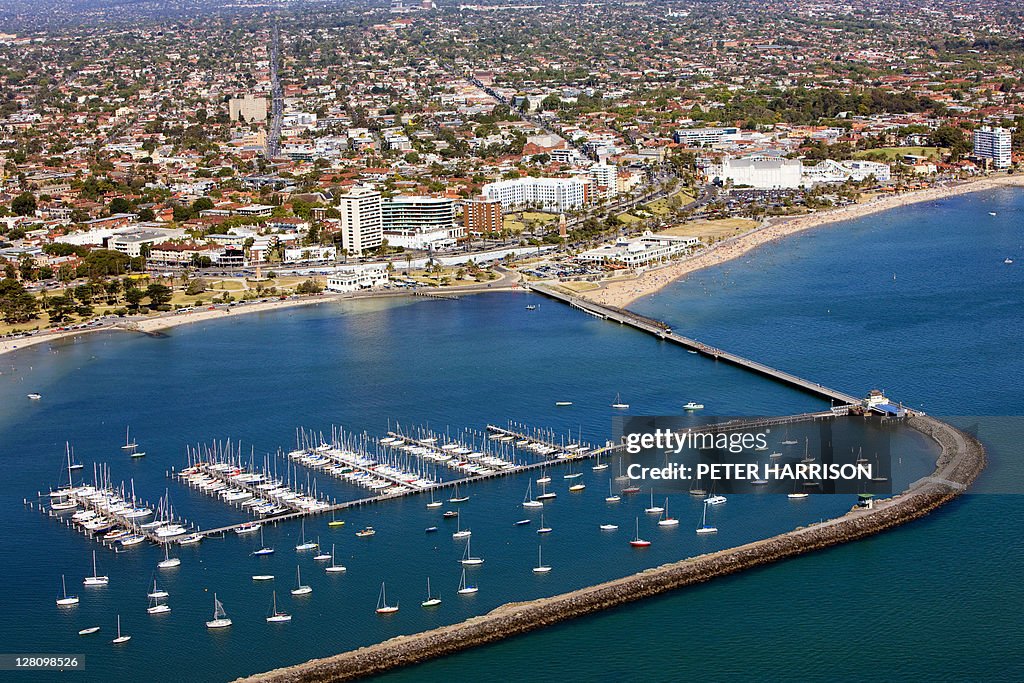 Aerial view of St Kilda Pier, Melbourne, VIC, Australia