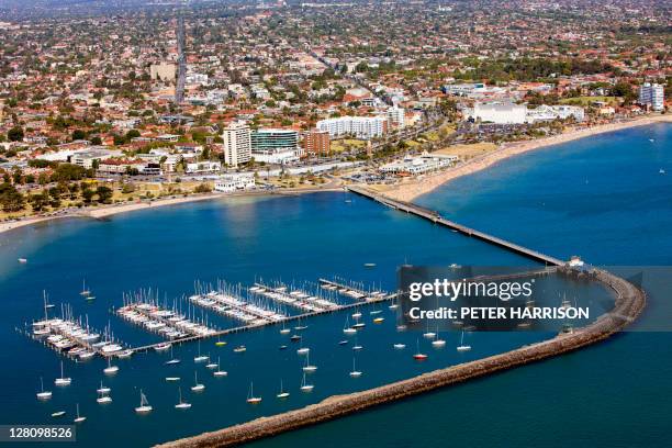 aerial view of st kilda pier, melbourne, vic, australia - saint kilda imagens e fotografias de stock