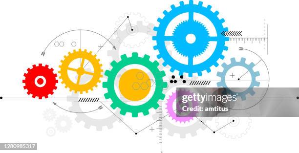 synchronized cogs - processing ideas stock illustrations