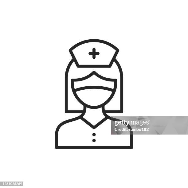 nurse with face mask line icon. editable stroke. pixel perfect. for mobile and web. - nurse face visor stock illustrations