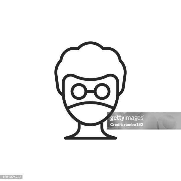 man with face mask line icon. editable stroke. pixel perfect. for mobile and web. - coronavirus poland stock illustrations