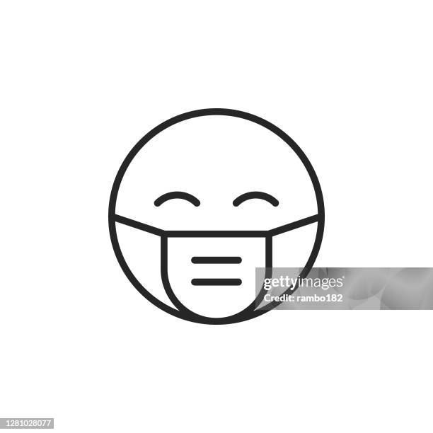 emoji with protective face mask line icon. editable stroke. pixel perfect. for mobile and web. - helmet visor stock illustrations