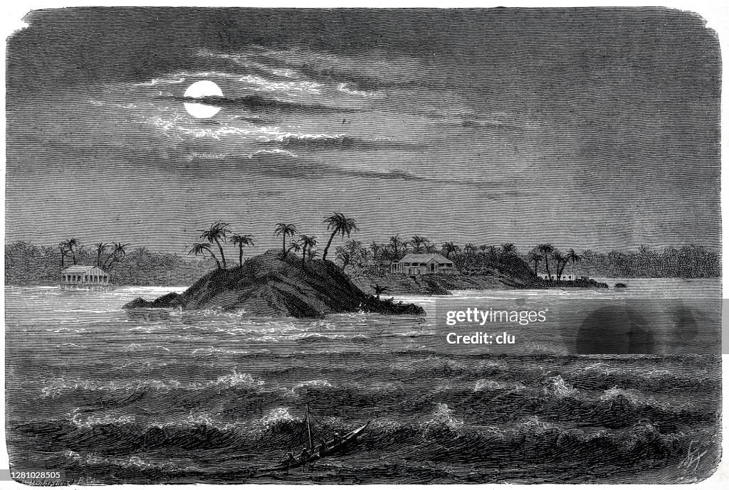 Ceylon, Sri Lanka coast, point de galle, night, full moon