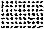 Random shapes. Organic black blobs of irregular shape. Abstract blotch, inkblot and pebble silhouettes, liquid amorphous splodge elements water forms minimal bubble stone vector set