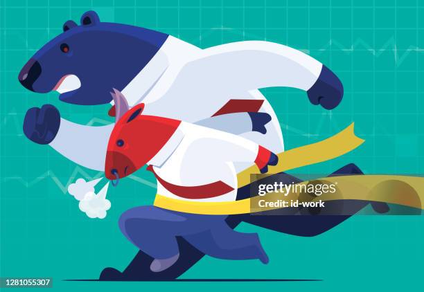 stierrennen mit bär - bull bear stock-grafiken, -clipart, -cartoons und -symbole