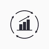 Growth chart with circular arrows icon. Continuous growth line icon. Vector
