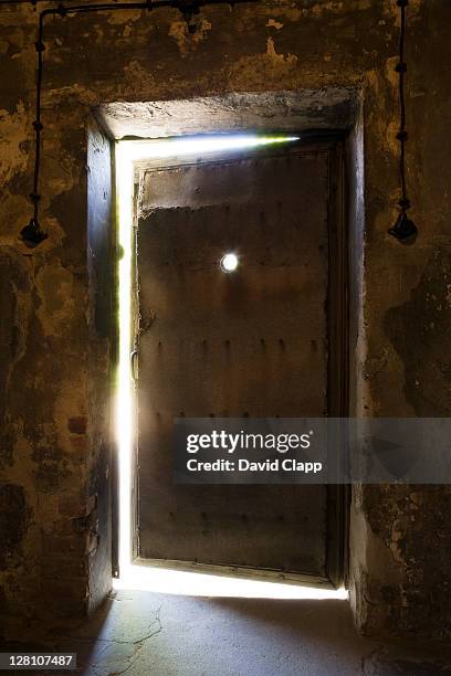 exterior door of gas chambers in auschwitz concentration camp, poland - nazi concentration camp stock pictures, royalty-free photos & images