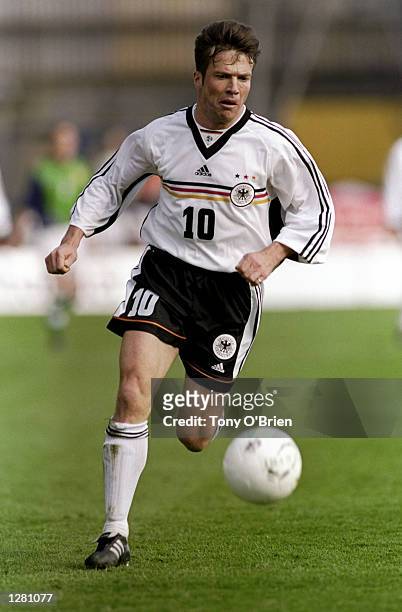 Lothar Matthaus of Germany on the ball against Northern Ireland in the European Championship qualifier at Windsor Park in Belfast, Northern Ireland....