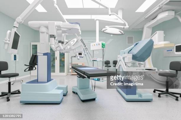 roboterchirurgie-ausrüstung im operationssaal - fake hospital stock-fotos und bilder