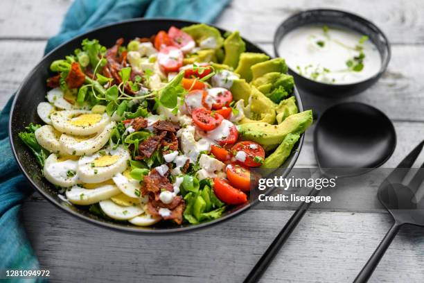 diverse keto dishes : eggs salad - ketogenic diet stock pictures, royalty-free photos & images