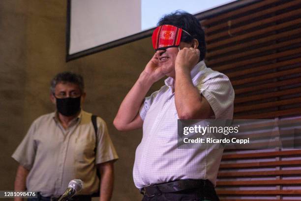 Exiled former president of Bolivia Evo Morales talks to press on the day after the general elections in Bolivia on October 19, 2020 in Buenos Aires,...