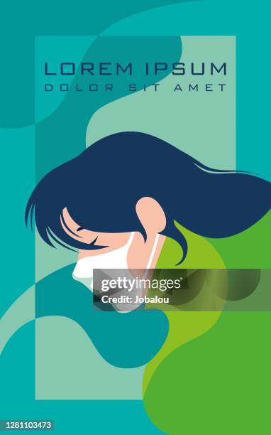 handsome young teenager with surgical mask in a modern design composition - millennials stock illustrations