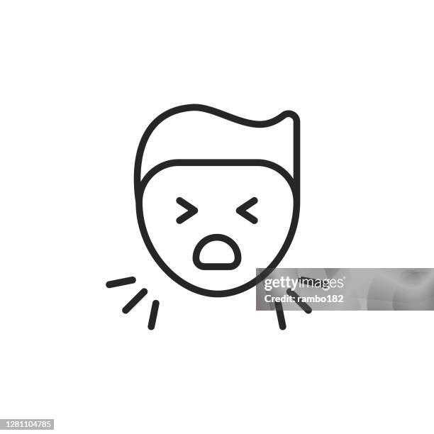 coughing, flu and cold, coronavirus line icon. editable stroke. pixel perfect. for mobile and web. - shivering stock illustrations