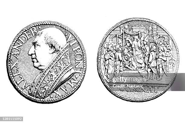 copper coin from pope alexander vi. - coin collector stock illustrations