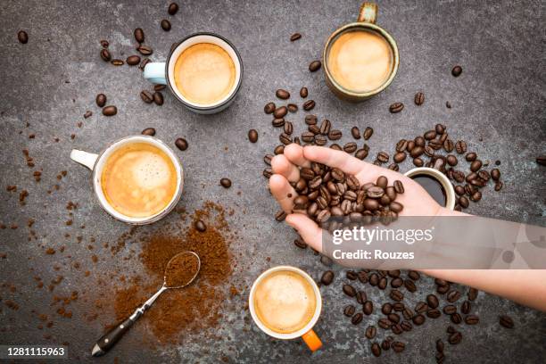 coffee cups collection - coffee capsule stock pictures, royalty-free photos & images