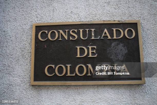 September 8th: MANDATORY CREDIT Bill Tompkins/Getty Images The Colombian Consulate building sign on September 8th, 2008 in New York City.