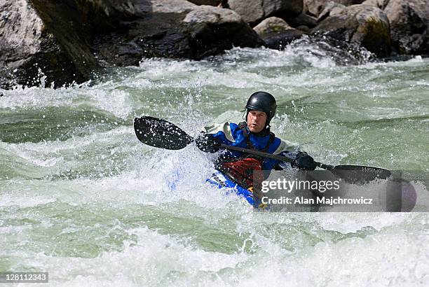 whitewater kayaking in tumwater canyon of the wenatchee river, washington, usa - tumwater stock pictures, royalty-free photos & images