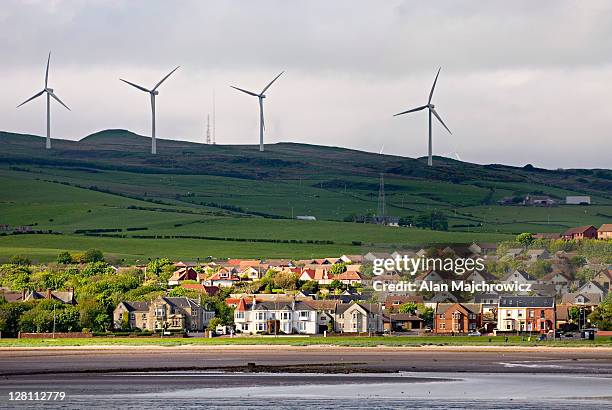 wind farm near ardrossan, scotland - country town stock-fotos und bilder