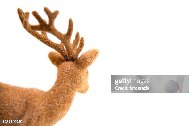 reindeer toy over white background - reindeer horns stock pictures, royalty-free photos & images