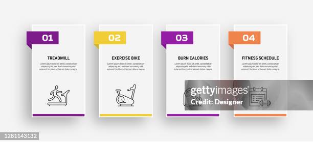 fitness and workout related process infographic template. process timeline chart. workflow layout with linear icons - runner stretching stock illustrations