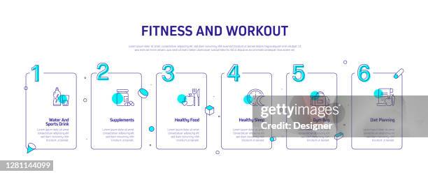 fitness and workout related process infographic template. process timeline chart. workflow layout with linear icons - runner stretching stock illustrations