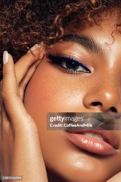 beautiful girl with curly hairstyle - skin care model stock pictures, royalty-free photos & images