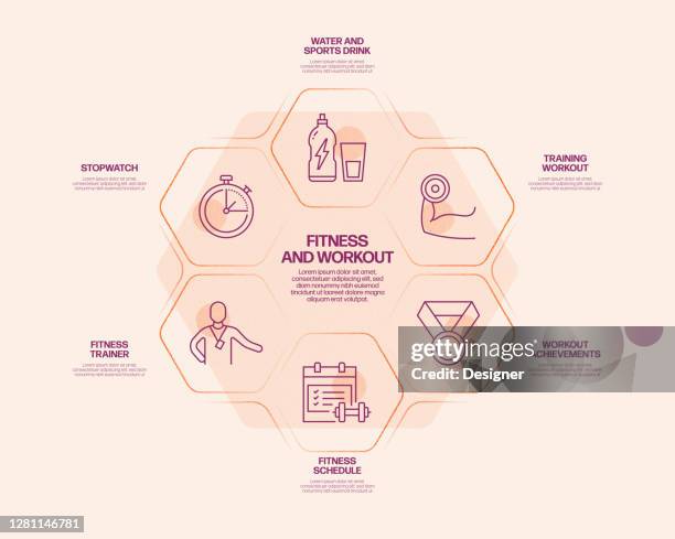 fitness and workout related process infographic template. process timeline chart. workflow layout with linear icons - runner stretching stock illustrations