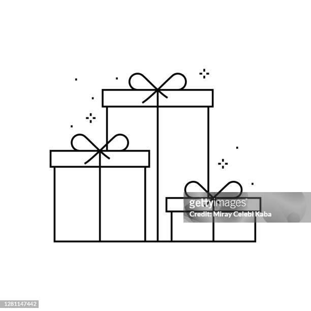 geschenk-box und frohe weihnachten, frohe weihnachten linie icon - geschenkkarton stock-grafiken, -clipart, -cartoons und -symbole